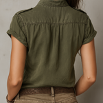 Vintage Washed Short Sleeve Denim Blouse