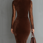 Vintage Keyhole Neck Lace Sleeves Velvet Mini Dress