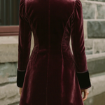 Vintage Contrast Trim Embroidered Velvet Coat