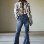 Vintage Blue Flared Fringe Jeans