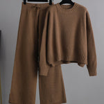 Nadorine Casual Knit Two-Piece Set Loose-Fit Sweater and Wide-Leg Pants
