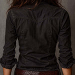 Vintage Washed Zip-up Denim Blouse