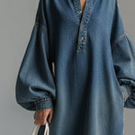 Elegant Urban-style Blue Denim Button-down Maxi Dress