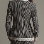 Vintage-style Lace Trim Striped Blazer