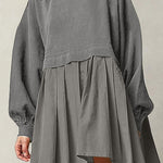 Fake two piece solid color color matching loose pleated dress