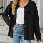 Solid Color Turn-Down Collar Twisted Knit Long Sleeve Loose Jacket