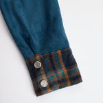 Retro Ethnic Style Belt Blue Faux Suede Plaid Maxi Dress