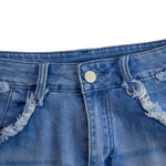 Vintage Washed Raw Edge Tassel Light Blue Denim Culottes