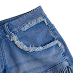 Vintage Washed Raw Edge Tassel Light Blue Denim Culottes