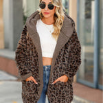 Hooded Loose Leopard Plush Cardigan Jacket