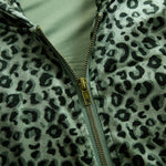 Retro Elegant Green Leopard Print Hooded Velvet Jumpsuit