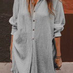 Priyavil Oversized Long Sleeves Button Down Solid Blouse Shirt
