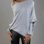 Nadorine Asymmetric Draped Jumper Long Batwing Sleeve Off The Shoulder Sweater