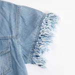 Casual Loose Vintage Denim Short Sleeve Shirt Tassel Mini Dress