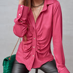 Nadorine Solid Color Long Sleeve Blouse Pleated Elegant Cardigan Shirt for Women Casual Work Office Loose Fit 2026 | Under