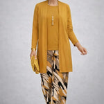 Honora™ | Mustard Three-Piece Set with Printed Trousers