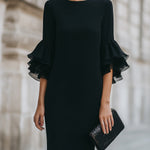 Black Dress With Ruffled Sheer Sleeves