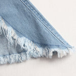 Western Retro Light Blue Denim Sleeveless Raw Edge Wide Leg Zipper Jumpsuit