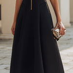 Embroidered Stand-Collar Zip-Front Midi Dress