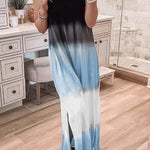 Sky Blue Tie Dye Spaghetti Strap Slit Maxi Dress