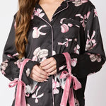 Unique Printed Loose Pocket Bow Tie Top and Elastic Waist Ruffled Shorts Set