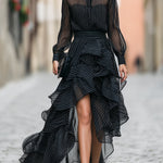 Striped Button-Front Ruffled High-Low Shirt Dress