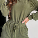 Pickle Green Corded Long Sleeve Pockets Drawstring Romper