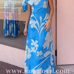One Shoulder Tie Knot Printed Maxi Dress