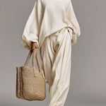 Women's Ivory Linen Set With Off-the-Shoulder Top & Wide-Leg Pants, Timeless Boho-Casual Style Set