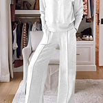 Weather Gets Cold Solid Color V-neck Top and Elastic Waist Pocketed Lounge Pants Set