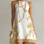 Héloïse | Mini Dress in White Lace with Golden Patterns