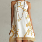 Héloïse | Mini Dress in White Lace with Golden Patterns
