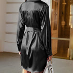 Long Sleeve Satin Shirt Dress - Nadorine (Us Only)