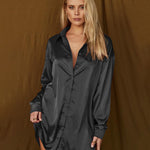 Long Sleeve Satin Shirt Dress - Nadorine (Us Only)