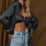 Long Sleeve Satin Shirt Dress - Nadorine (Us Only)