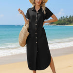 Summer Casual Button Down Long Shirt Dress with Pockets (US Only)