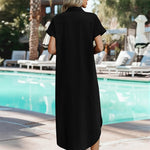 Summer Casual Button Down Long Shirt Dress with Pockets (US Only)