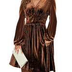 Nadorine Velvet Dress V-Neck Long Sleeve Stretch Mini Dress