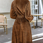 Nadorine Velvet Dress V-Neck Long Sleeve Stretch Mini Dress