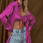 Long Sleeve Satin Shirt Dress - Nadorine (Us Only)