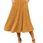 Women's Midi Skirts Elastic High Waist Skirt Polka Dot Casual Pleated Skirt with Pockets - Nadorine (Us Only)