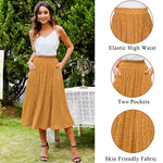 Women's Midi Skirts Elastic High Waist Skirt Polka Dot Casual Pleated Skirt with Pockets - Nadorine (Us Only)