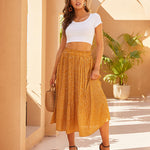 Women's Midi Skirts Elastic High Waist Skirt Polka Dot Casual Pleated Skirt with Pockets - Nadorine (Us Only)