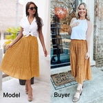 Women's Midi Skirts Elastic High Waist Skirt Polka Dot Casual Pleated Skirt with Pockets - Nadorine (Us Only)