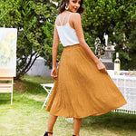 Women's Midi Skirts Elastic High Waist Skirt Polka Dot Casual Pleated Skirt with Pockets - Nadorine (Us Only)