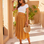 Women's Midi Skirts Elastic High Waist Skirt Polka Dot Casual Pleated Skirt with Pockets - Nadorine (Us Only)
