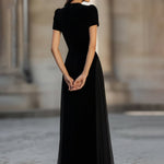 Short Sleeve Floor-Length Dress With Sheer Flowing Skirt