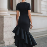 Asymmetrical Ruffle Hem Tailored Midi Dress