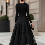 Long Sleeve Tiered Lace Hem Midi Dress