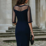 Mesh Panel Tailored Midi Dress